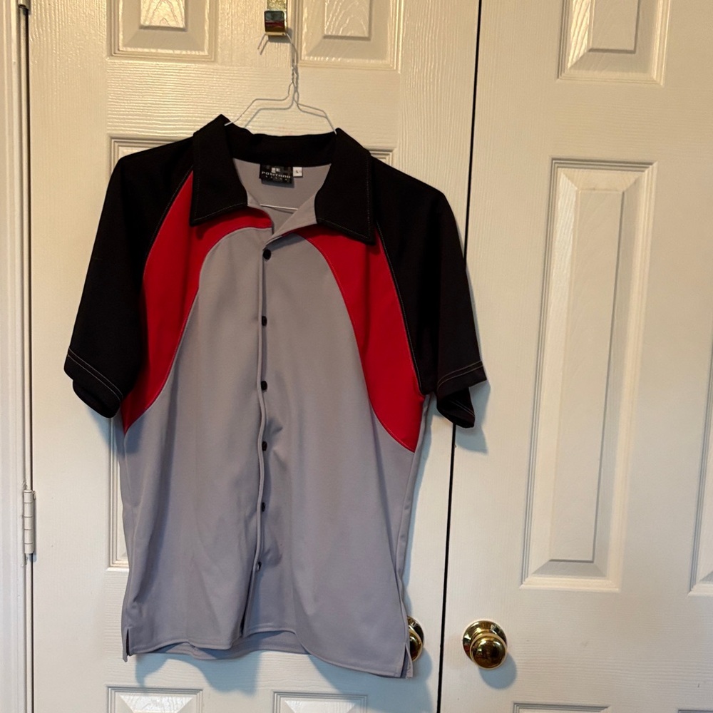 Vintage Positano Men's Black and Red Short Sleeve Shirt